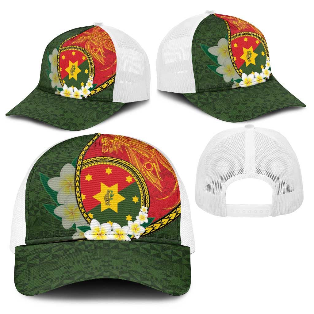 PNG Isten Hailans Provins Baseball Net Cap Papua New Guinea Plumeria Melanesian Pattern - Polynesian Pride