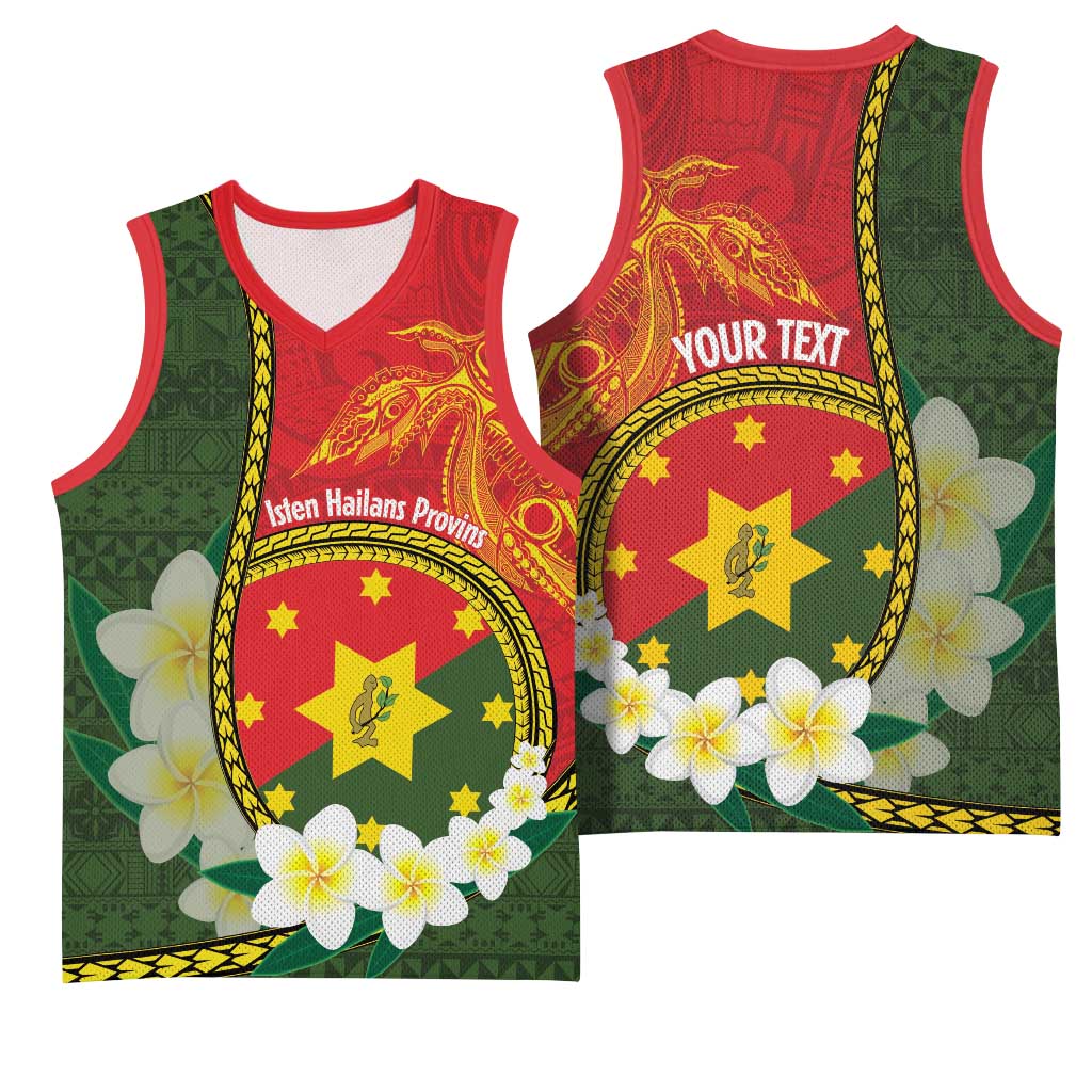 Personalised PNG Isten Hailans Provins Basketball Jersey Papua New Guinea Plumeria Melanesian Pattern - Polynesian Pride