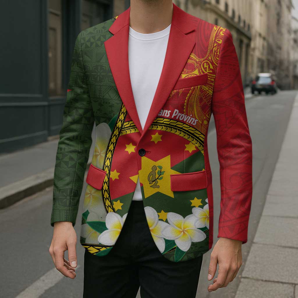 Personalised PNG Isten Hailans Provins Blazer Papua New Guinea Plumeria Melanesian Pattern - Polynesian Pride