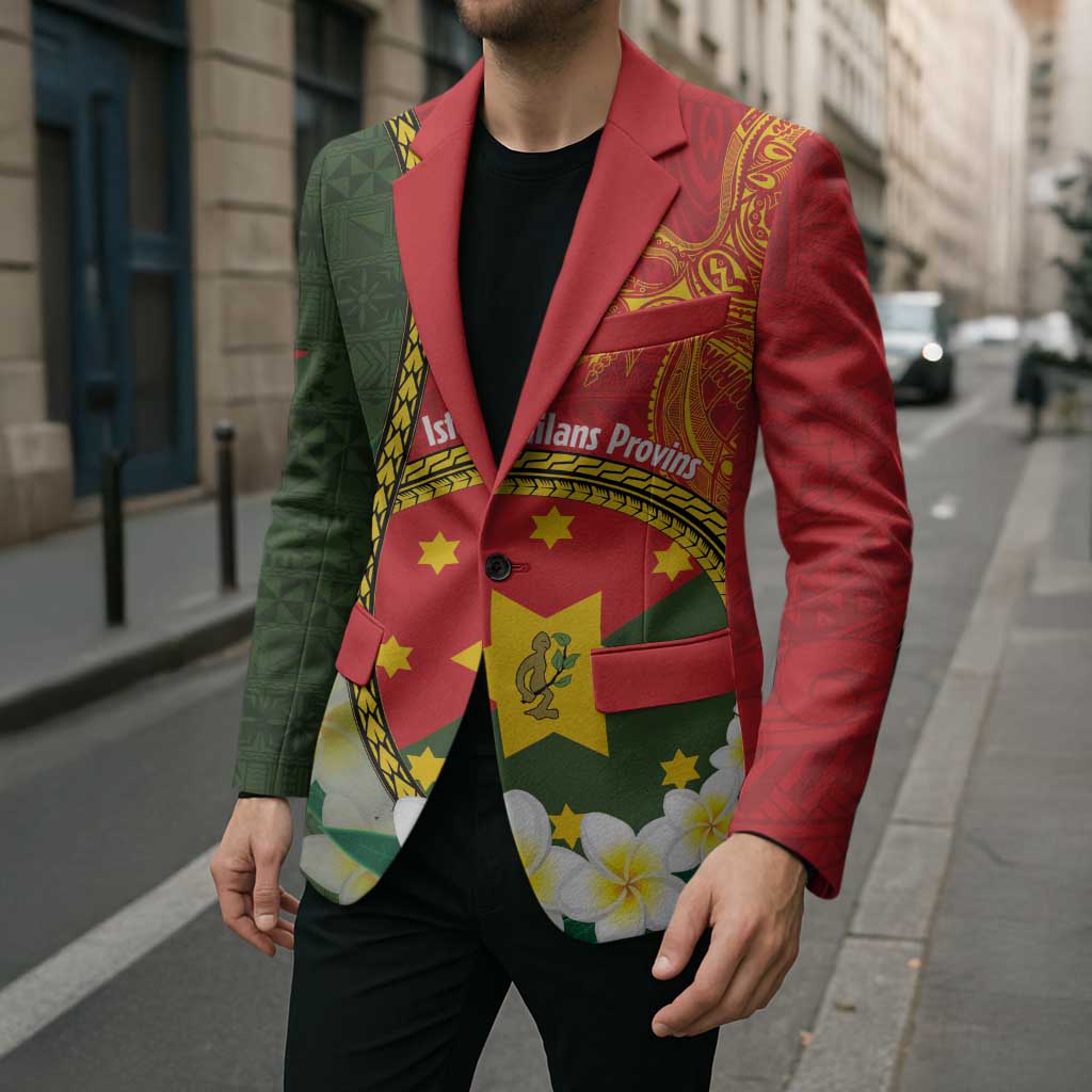 Personalised PNG Isten Hailans Provins Blazer Papua New Guinea Plumeria Melanesian Pattern - Polynesian Pride