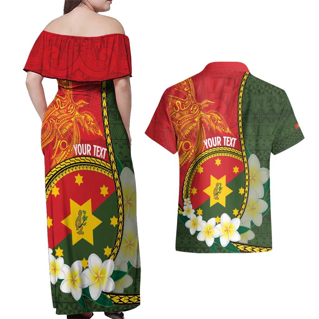 Personalised PNG Isten Hailans Provins Couples Matching Off Shoulder Maxi Dress and Hawaiian Shirt Papua New Guinea Plumeria Melanesian Pattern LT14 - Polynesian Pride