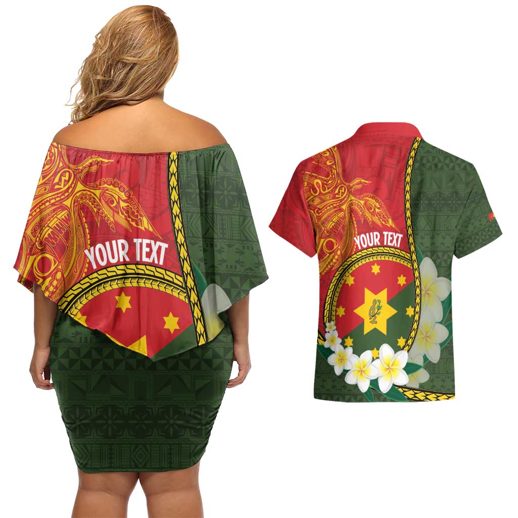 Personalised PNG Isten Hailans Provins Couples Matching Off Shoulder Short Dress and Hawaiian Shirt Papua New Guinea Plumeria Melanesian Pattern LT14 - Polynesian Pride