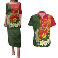 Personalised PNG Isten Hailans Provins Couples Matching Puletasi and Hawaiian Shirt Papua New Guinea Plumeria Melanesian Pattern LT14 Green - Polynesian Pride
