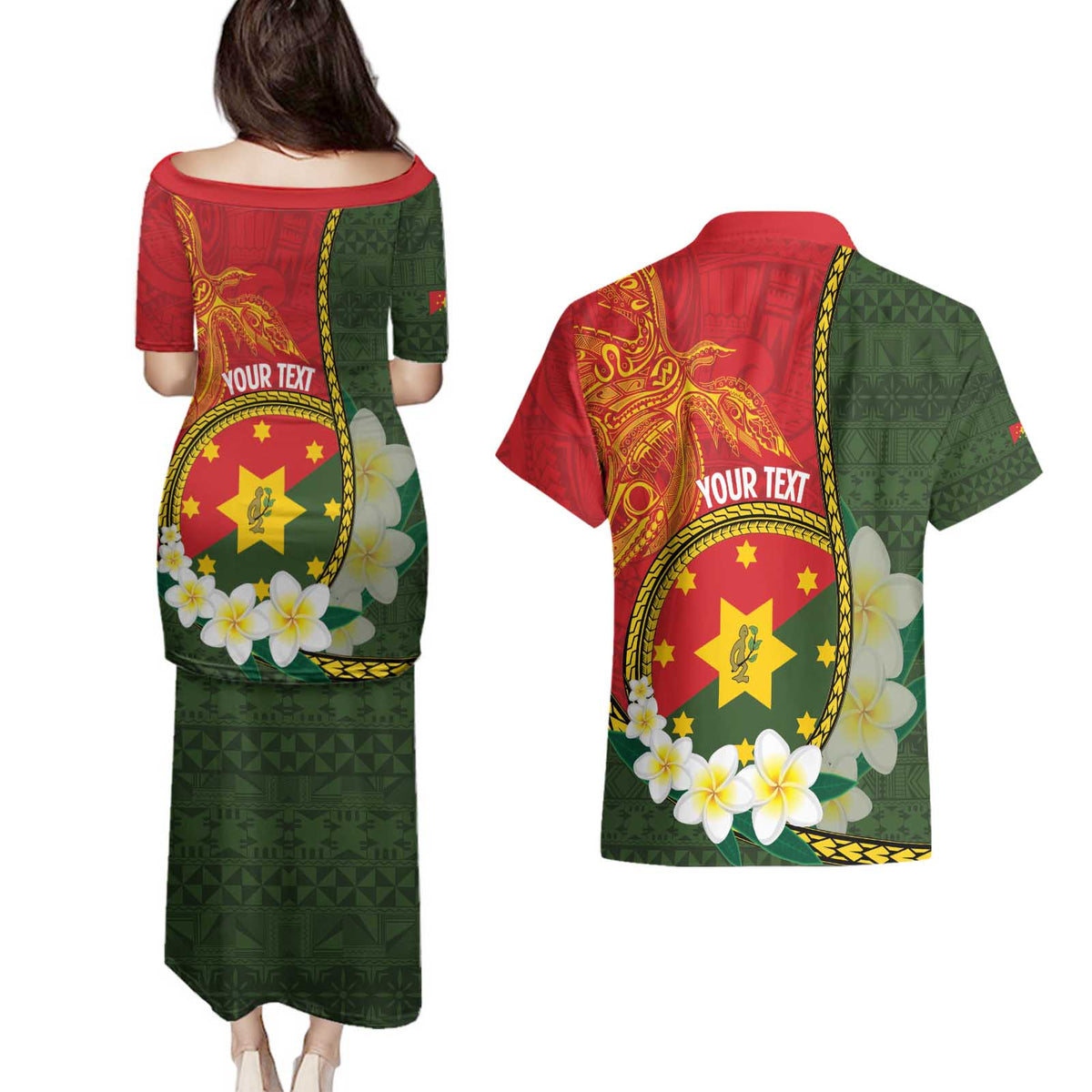 Personalised PNG Isten Hailans Provins Couples Matching Puletasi and Hawaiian Shirt Papua New Guinea Plumeria Melanesian Pattern LT14 - Polynesian Pride