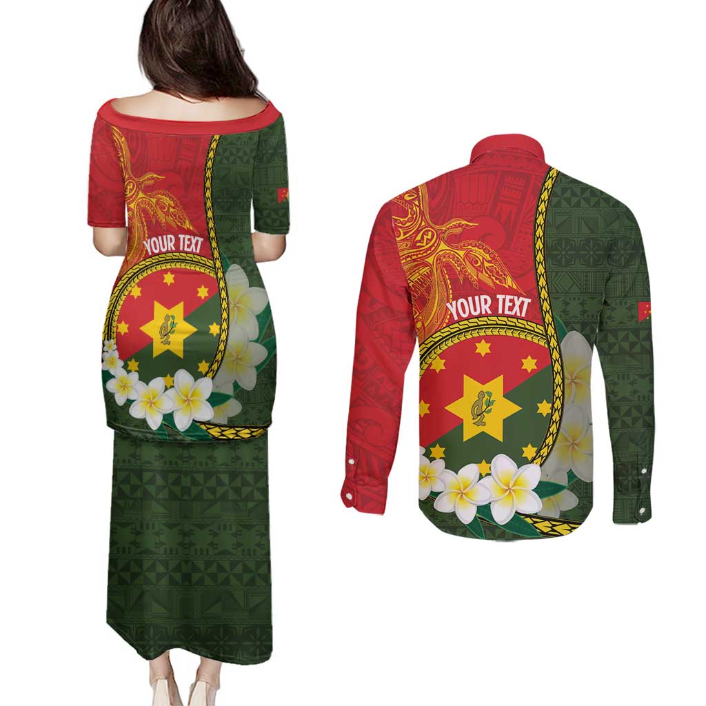 Personalised PNG Isten Hailans Provins Couples Matching Puletasi and Long Sleeve Button Shirt Papua New Guinea Plumeria Melanesian Pattern LT14 - Polynesian Pride