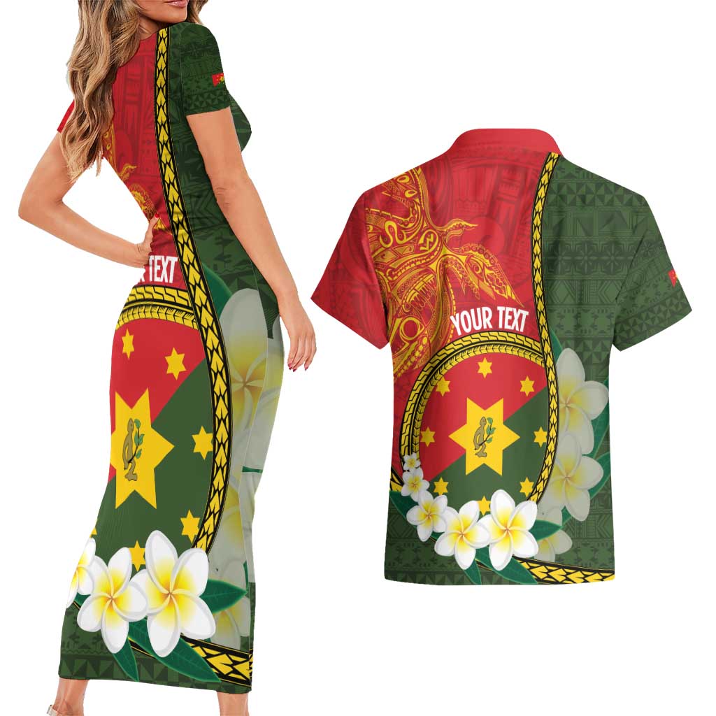 Personalised PNG Isten Hailans Provins Couples Matching Short Sleeve Bodycon Dress and Hawaiian Shirt Papua New Guinea Plumeria Melanesian Pattern LT14 - Polynesian Pride