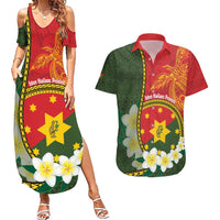 Personalised PNG Isten Hailans Provins Couples Matching Summer Maxi Dress and Hawaiian Shirt Papua New Guinea Plumeria Melanesian Pattern LT14 Green - Polynesian Pride