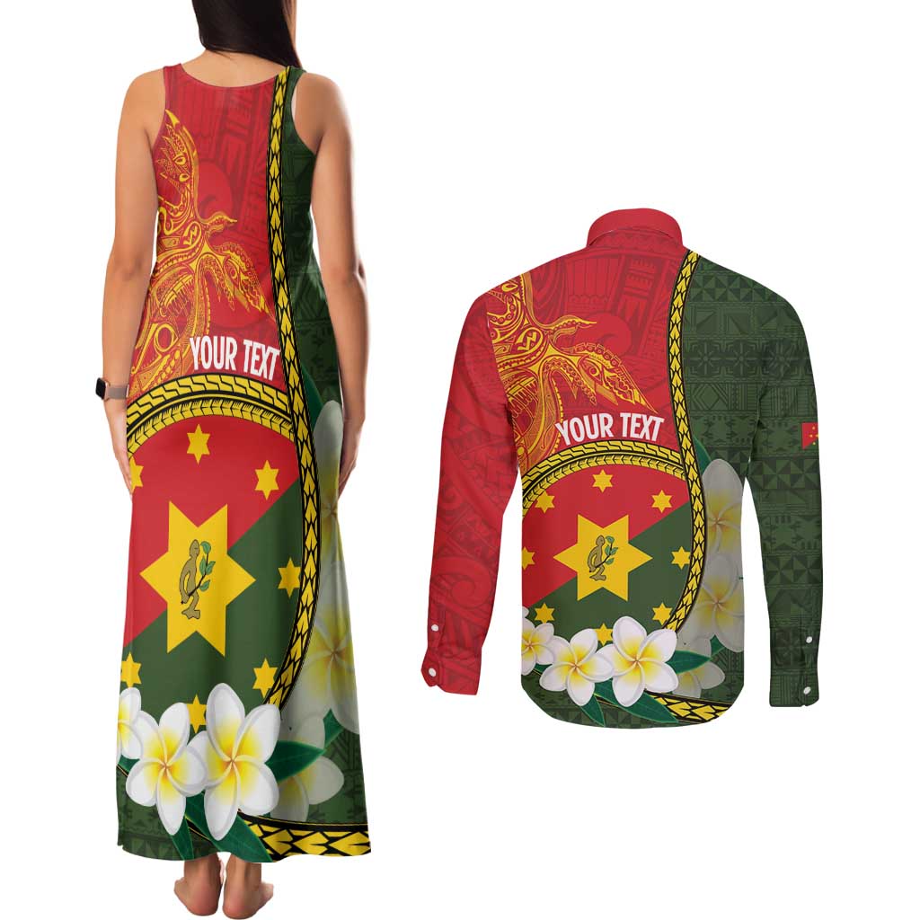 Personalised PNG Isten Hailans Provins Couples Matching Tank Maxi Dress and Long Sleeve Button Shirt Papua New Guinea Plumeria Melanesian Pattern LT14 - Polynesian Pride
