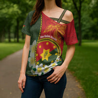 Personalised PNG Isten Hailans Provins Cross Shoulder Shirt Papua New Guinea Plumeria Melanesian Pattern - Polynesian Pride