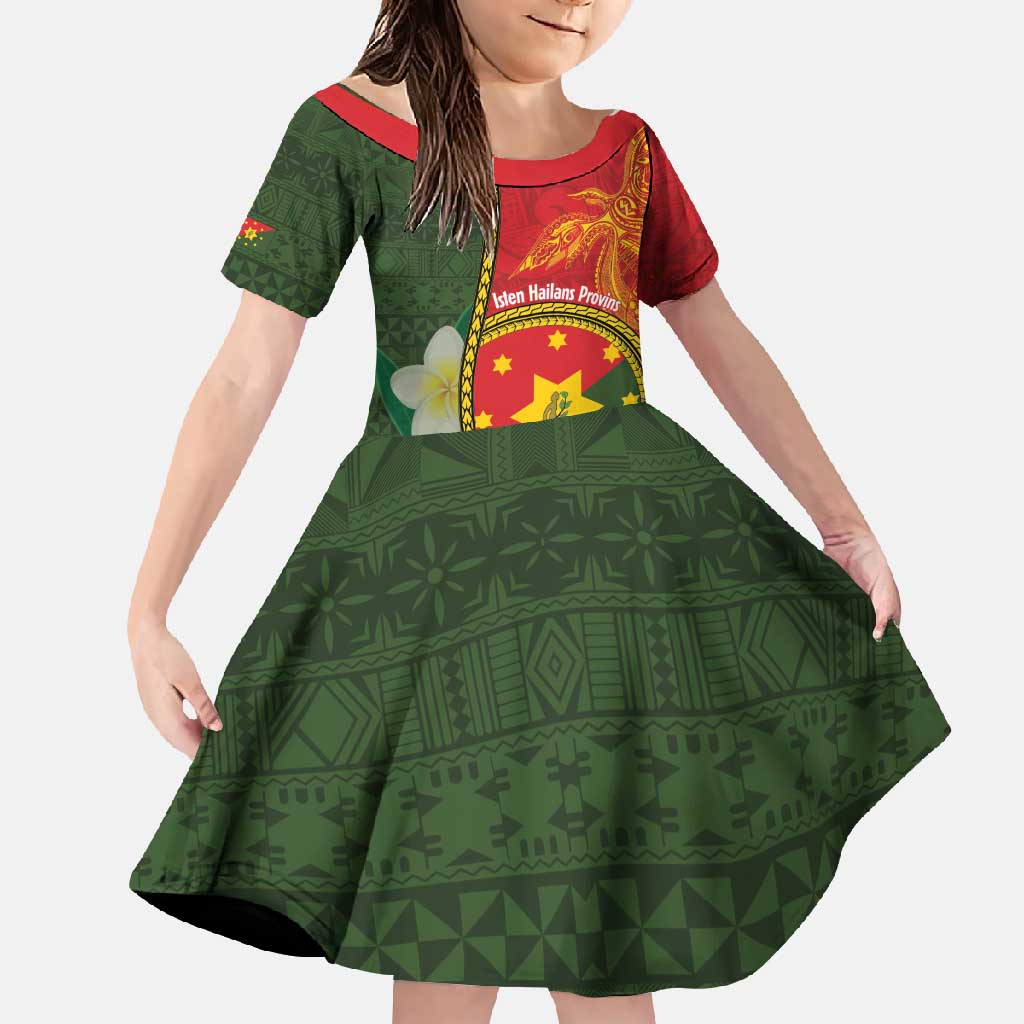Personalised PNG Isten Hailans Provins Family Matching Mermaid Dress and Hawaiian Shirt Papua New Guinea Plumeria Melanesian Pattern LT14 Daughter's Dress Green - Polynesian Pride