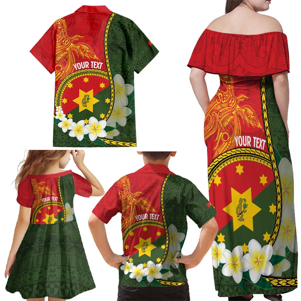 Personalised PNG Isten Hailans Provins Family Matching Off Shoulder Maxi Dress and Hawaiian Shirt Papua New Guinea Plumeria Melanesian Pattern LT14 - Polynesian Pride