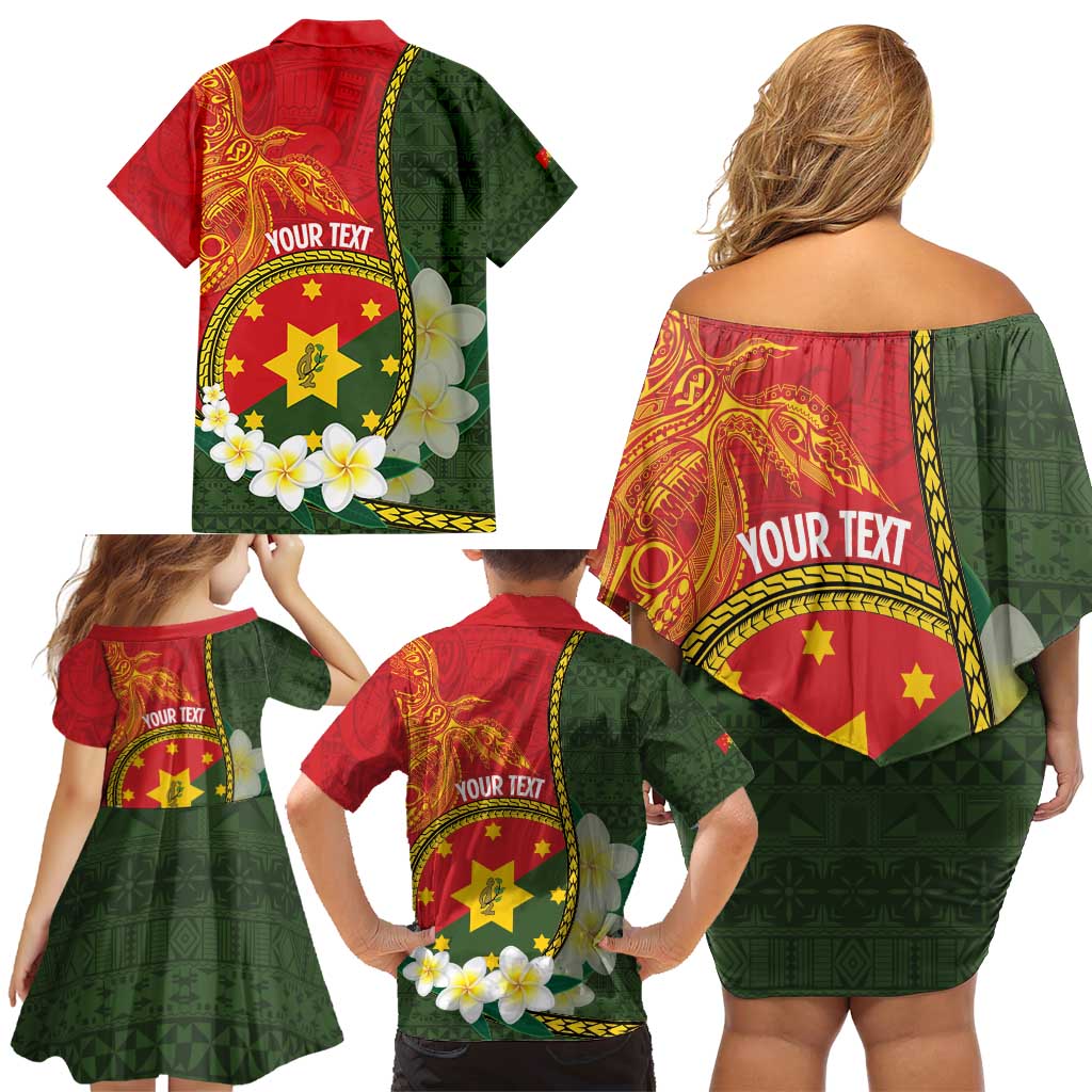 Personalised PNG Isten Hailans Provins Family Matching Off Shoulder Short Dress and Hawaiian Shirt Papua New Guinea Plumeria Melanesian Pattern LT14 - Polynesian Pride