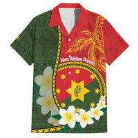 Personalised PNG Isten Hailans Provins Family Matching Short Sleeve Bodycon Dress and Hawaiian Shirt Papua New Guinea Plumeria Melanesian Pattern LT14 Dad's Shirt - Short Sleeve Green - Polynesian Pride