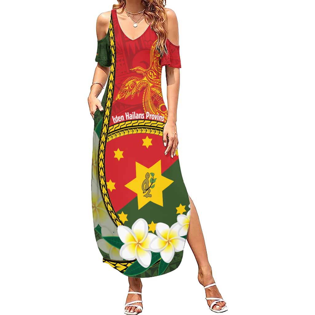 Personalised PNG Isten Hailans Provins Family Matching Summer Maxi Dress and Hawaiian Shirt Papua New Guinea Plumeria Melanesian Pattern LT14 Mom's Dress Green - Polynesian Pride
