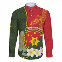 Personalised PNG Isten Hailans Provins Family Matching Tank Maxi Dress and Hawaiian Shirt Papua New Guinea Plumeria Melanesian Pattern LT14 Dad's Shirt - Long Sleeve Green - Polynesian Pride