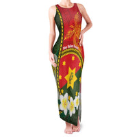 Personalised PNG Isten Hailans Provins Family Matching Tank Maxi Dress and Hawaiian Shirt Papua New Guinea Plumeria Melanesian Pattern LT14 Mom's Dress Green - Polynesian Pride