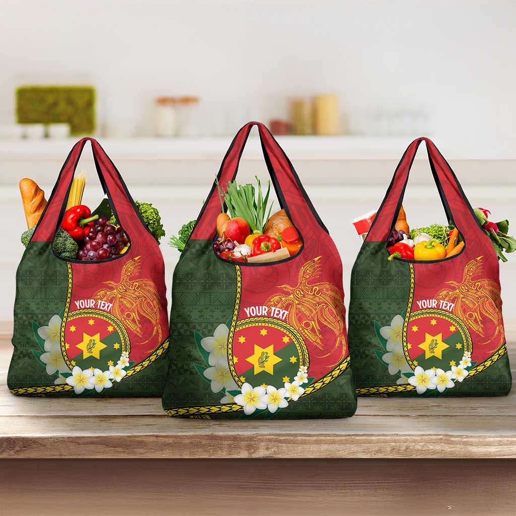 Personalised PNG Isten Hailans Provins Grocery Bag Papua New Guinea Plumeria Melanesian Pattern - Polynesian Pride