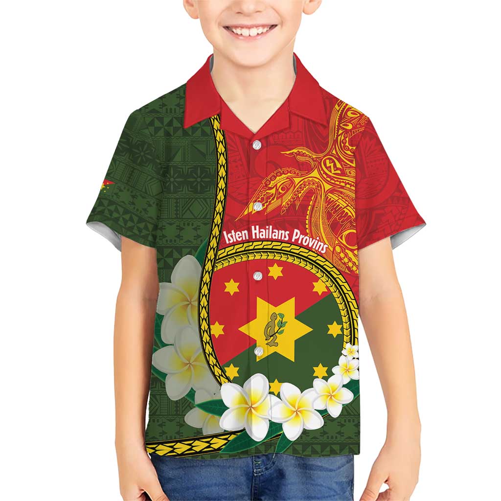 Personalised PNG Isten Hailans Provins Kid Hawaiian Shirt Papua New Guinea Plumeria Melanesian Pattern - Polynesian Pride