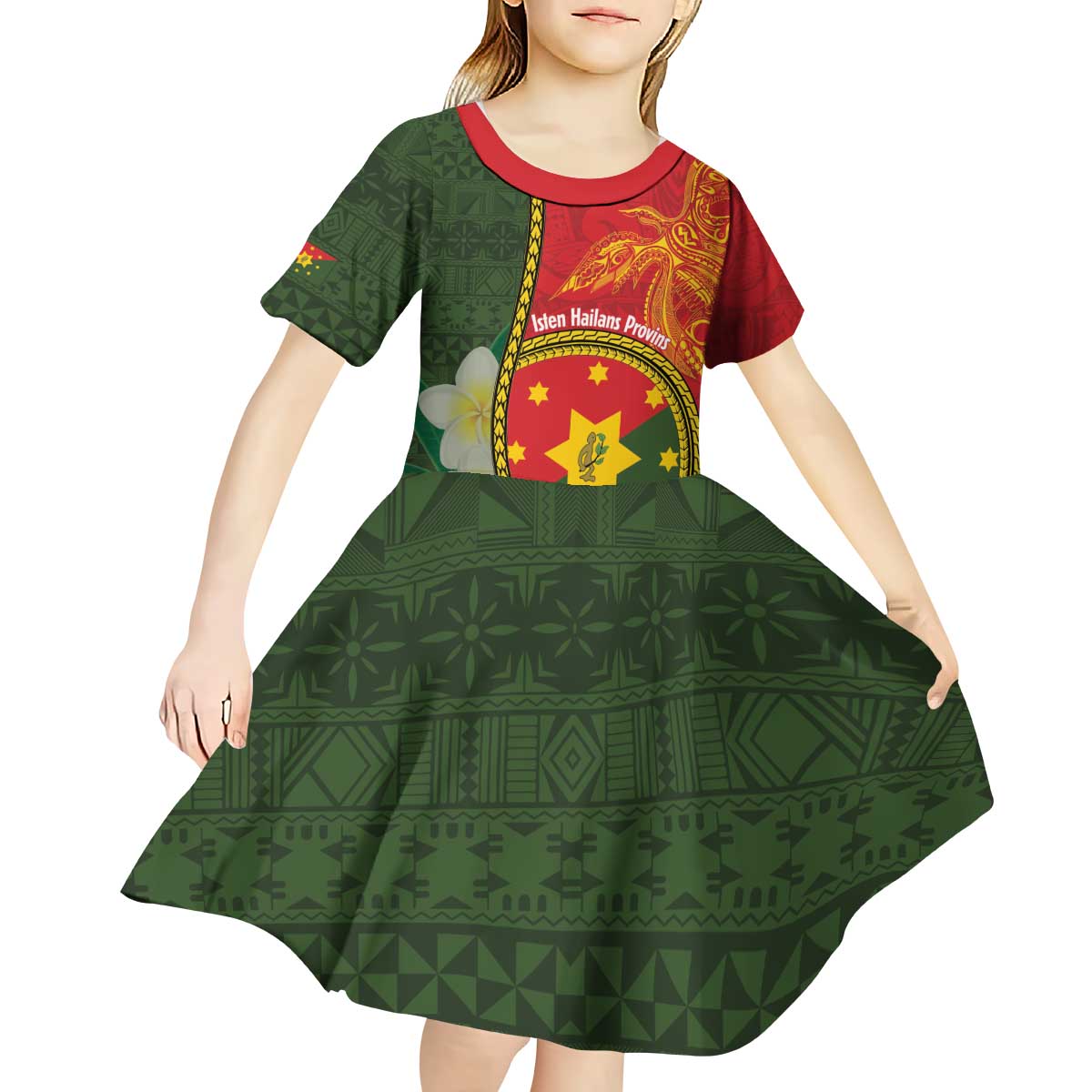 Personalised PNG Isten Hailans Provins Kid Short Sleeve Dress Papua New Guinea Plumeria Melanesian Pattern LT14 - Polynesian Pride