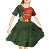 Personalised PNG Isten Hailans Provins Kid Short Sleeve Dress Papua New Guinea Plumeria Melanesian Pattern LT14 - Polynesian Pride