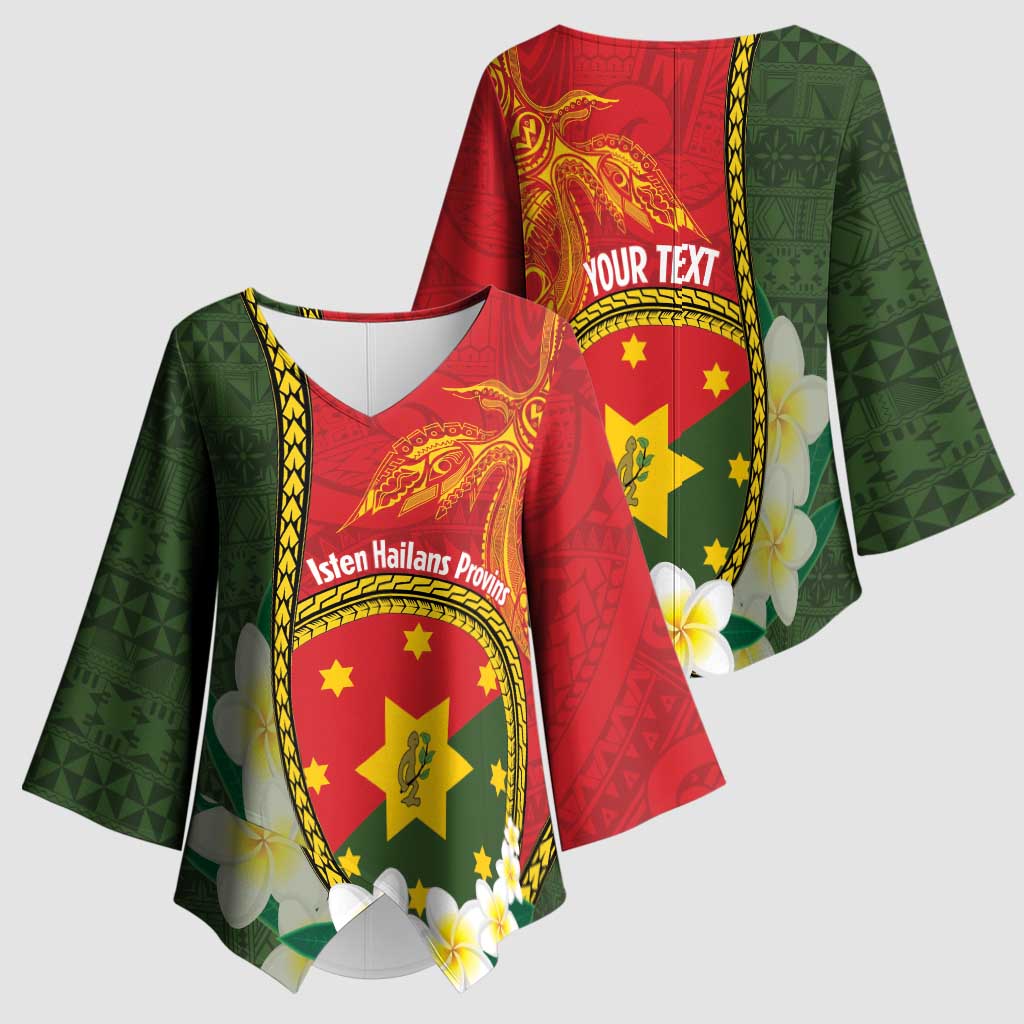 Personalised PNG Isten Hailans Provins Kimono Sleeve Blouse Papua New Guinea Plumeria Melanesian Pattern - Polynesian Pride