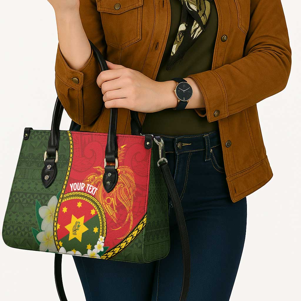 Personalised PNG Isten Hailans Provins Leather Bag Papua New Guinea Plumeria Melanesian Pattern - Polynesian Pride
