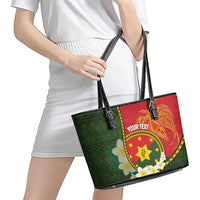 Personalised PNG Isten Hailans Provins Leather Tote Bag Papua New Guinea Plumeria Melanesian Pattern - Polynesian Pride
