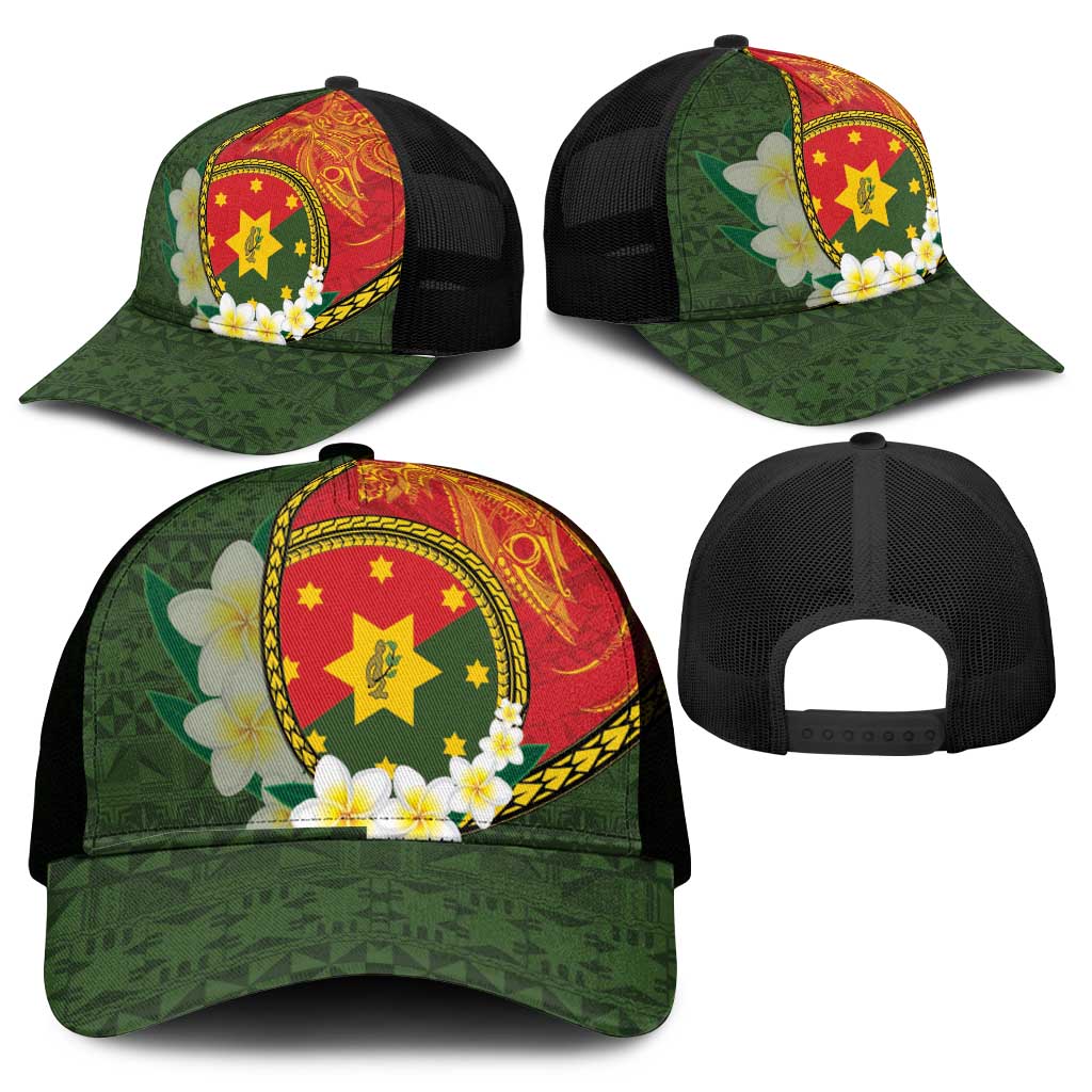 PNG Isten Hailans Provins Mesh Trucker Cap Papua New Guinea Plumeria Melanesian Pattern - Polynesian Pride
