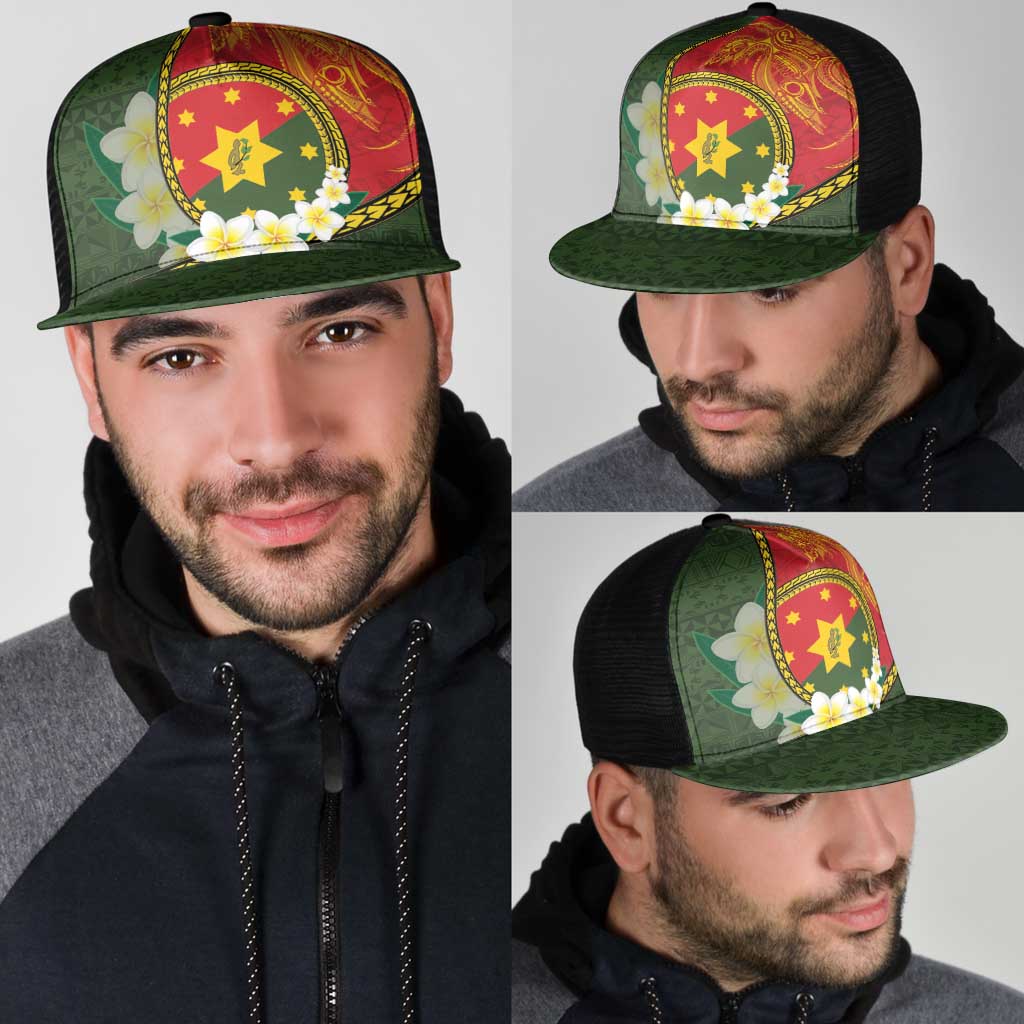 PNG Isten Hailans Provins Mesh Trucker Cap Papua New Guinea Plumeria Melanesian Pattern - Polynesian Pride