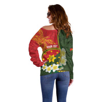 Personalised PNG Isten Hailans Provins Off Shoulder Sweater Papua New Guinea Plumeria Melanesian Pattern - Polynesian Pride