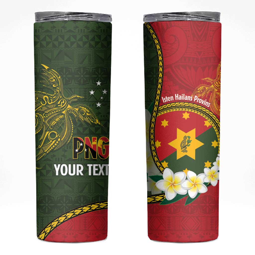 Personalised PNG Isten Hailans Provins Skinny Tumbler Papua New Guinea Plumeria Melanesian Pattern LT14 Green - Polynesian Pride