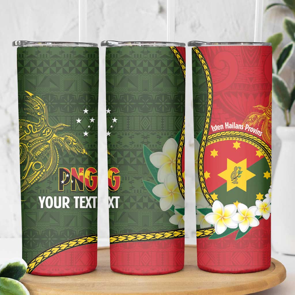 Personalised PNG Isten Hailans Provins Skinny Tumbler Papua New Guinea Plumeria Melanesian Pattern LT14 - Polynesian Pride