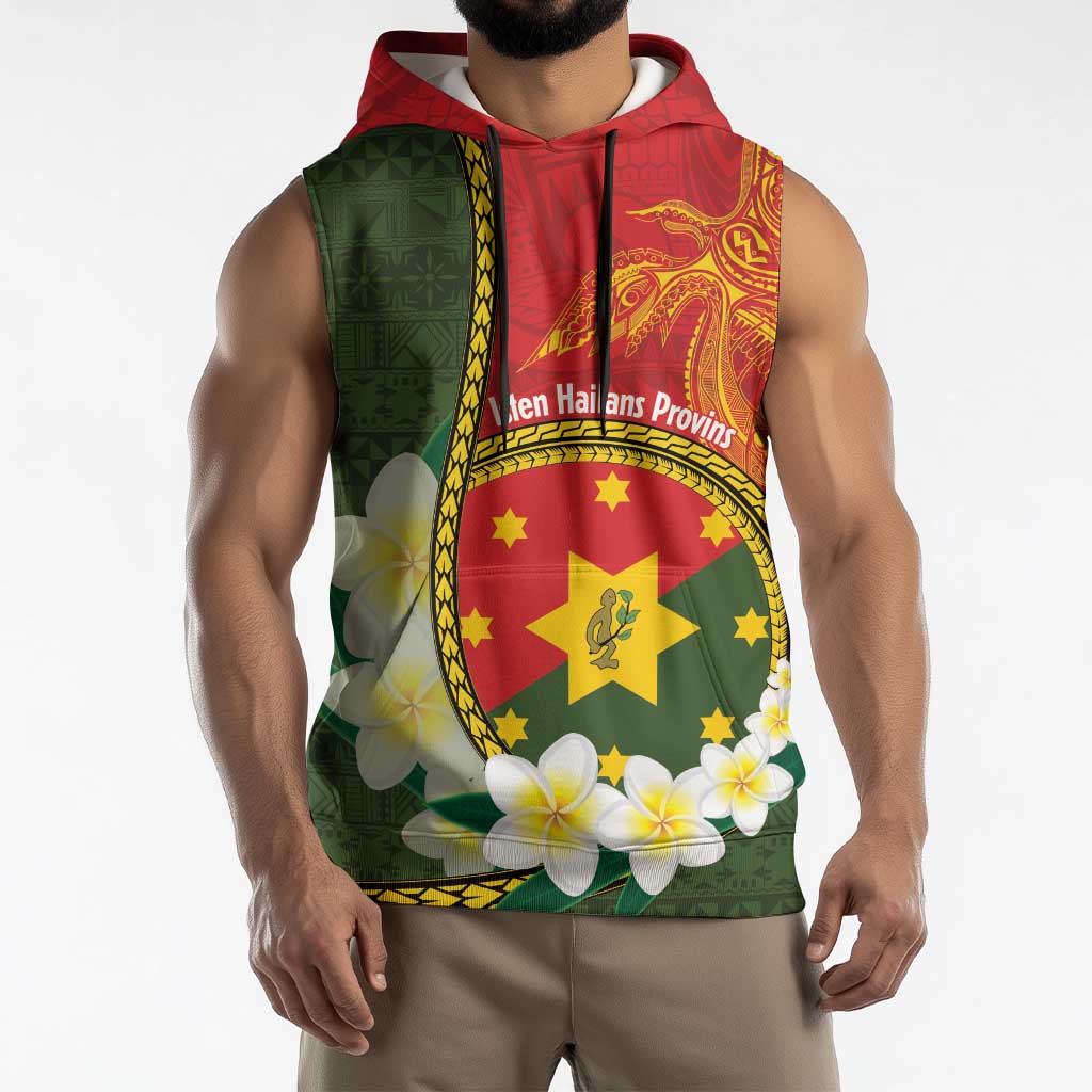 Personalised PNG Isten Hailans Provins Sleeveless Hoodie Papua New Guinea Plumeria Melanesian Pattern LT14 - Polynesian Pride