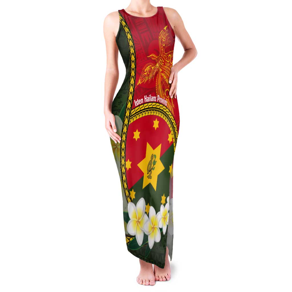 Personalised PNG Isten Hailans Provins Tank Maxi Dress Papua New Guinea Plumeria Melanesian Pattern LT14 Women Green - Polynesian Pride