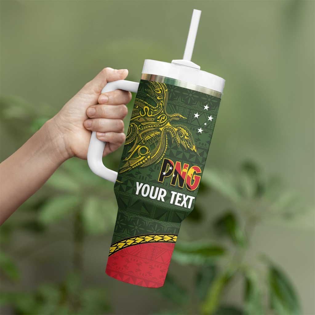 Personalised PNG Isten Hailans Provins Tumbler With Handle Papua New Guinea Plumeria Melanesian Pattern - Polynesian Pride