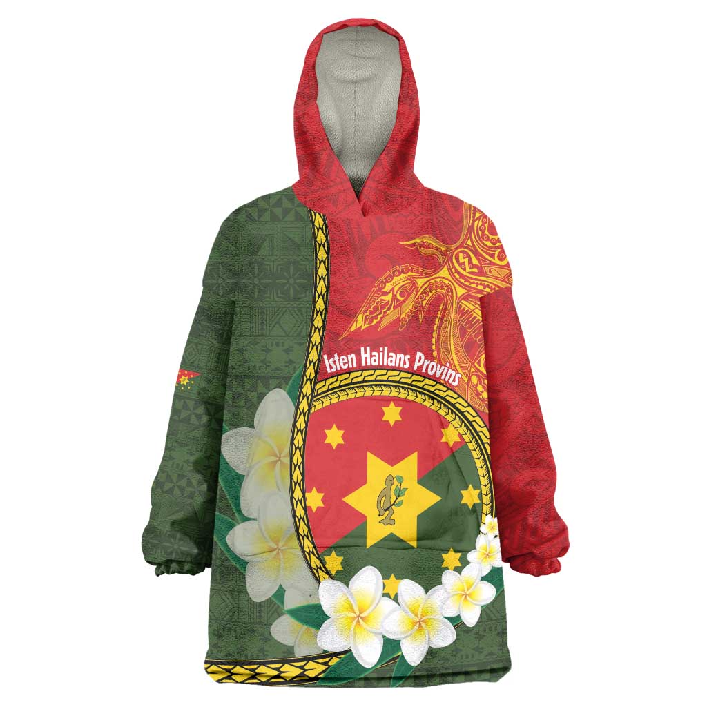 Personalised PNG Isten Hailans Provins Wearable Blanket Hoodie Papua New Guinea Plumeria Melanesian Pattern LT14 One Size Green - Polynesian Pride