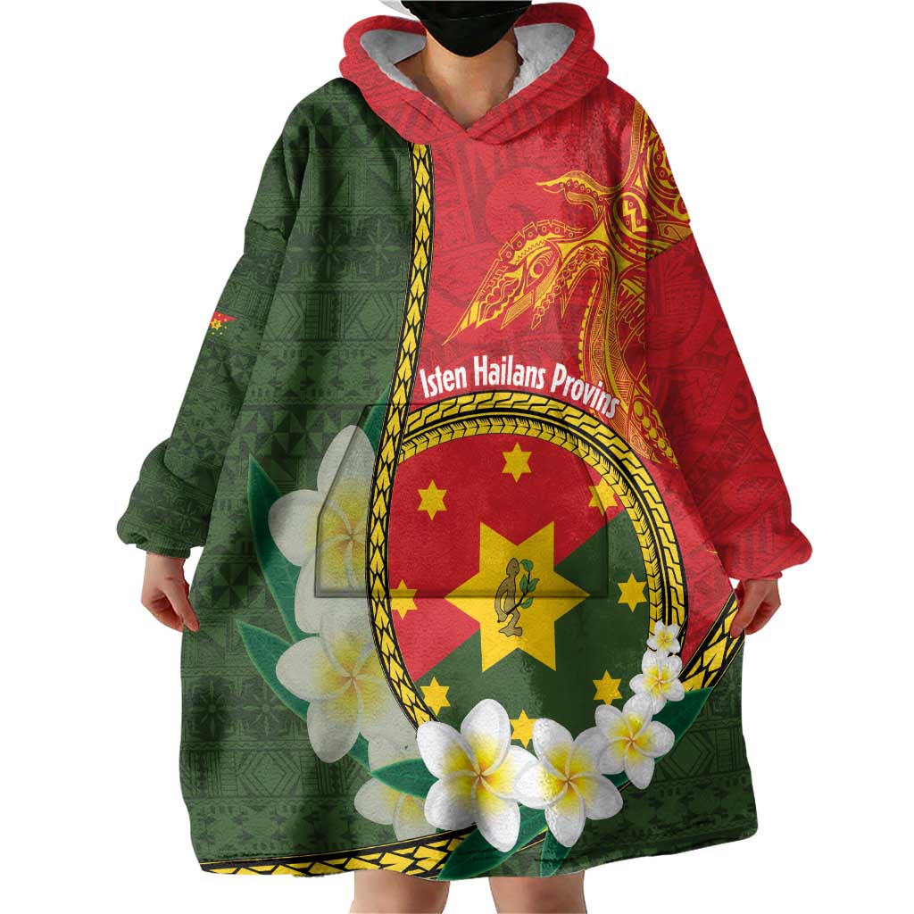 Personalised PNG Isten Hailans Provins Wearable Blanket Hoodie Papua New Guinea Plumeria Melanesian Pattern LT14 - Polynesian Pride