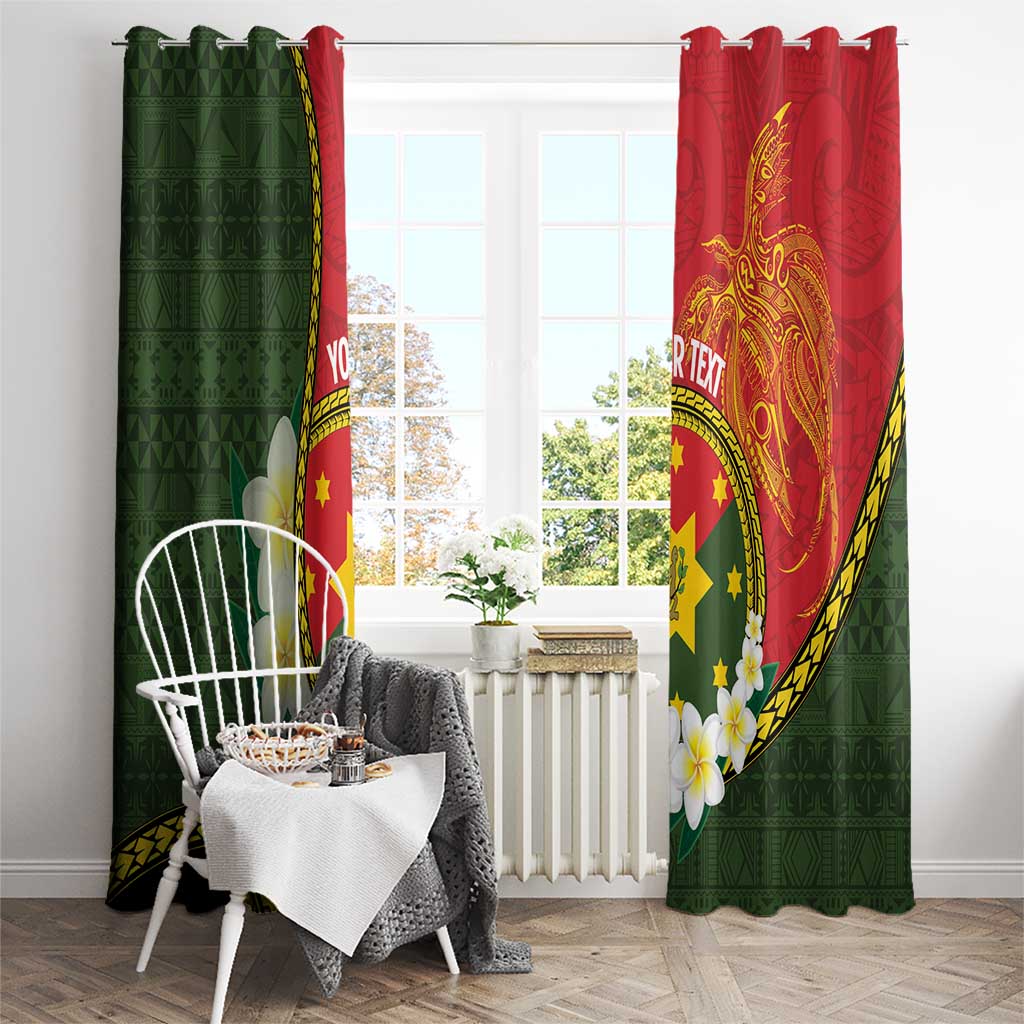 Personalised PNG Isten Hailans Provins Window Curtain Papua New Guinea Plumeria Melanesian Pattern - Polynesian Pride