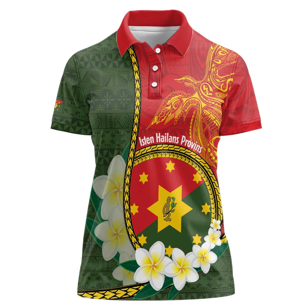 Personalised PNG Isten Hailans Provins Women Polo Shirt Papua New Guinea Plumeria Melanesian Pattern LT14 Female Green - Polynesian Pride
