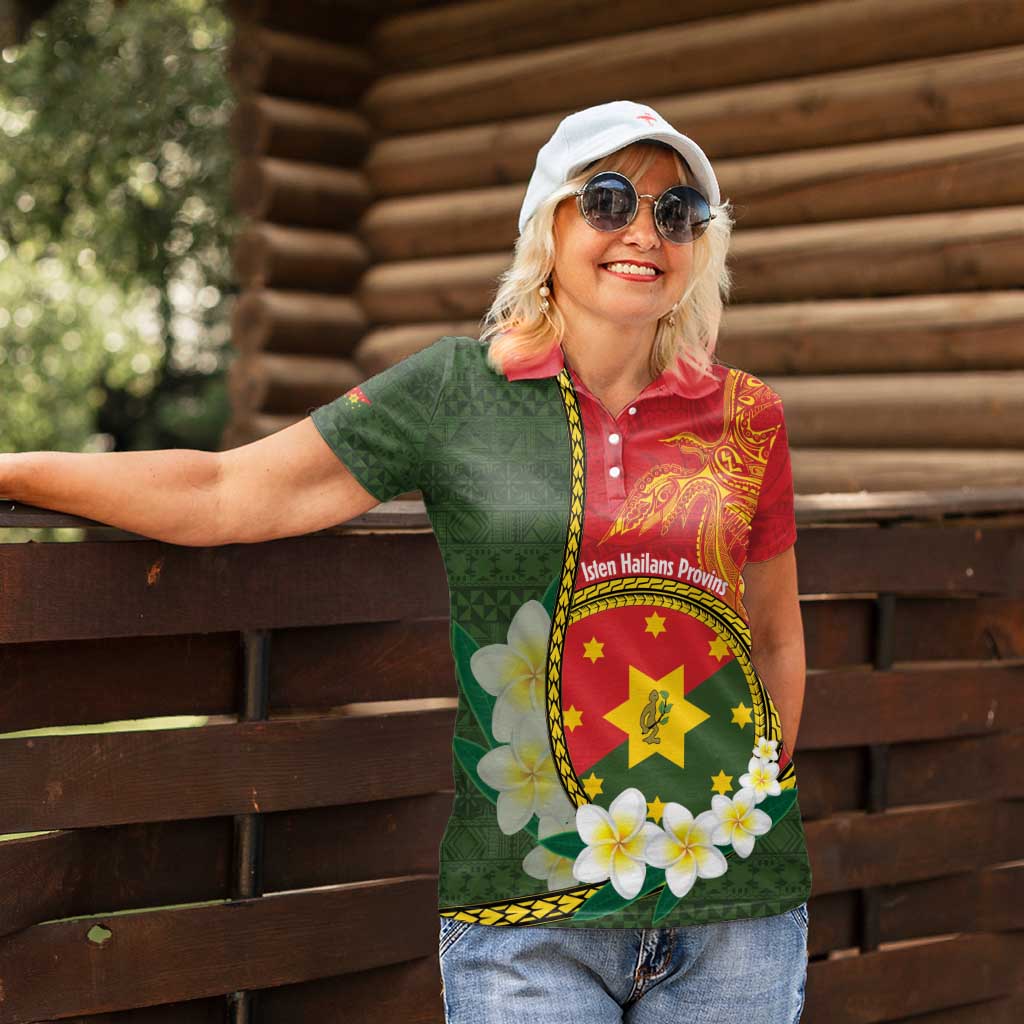 Personalised PNG Isten Hailans Provins Women Polo Shirt Papua New Guinea Plumeria Melanesian Pattern LT14 - Polynesian Pride