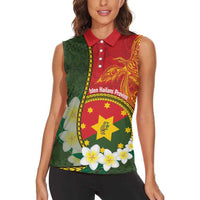 Personalised PNG Isten Hailans Provins Women Sleeveless Polo Shirt Papua New Guinea Plumeria Melanesian Pattern LT14 - Polynesian Pride