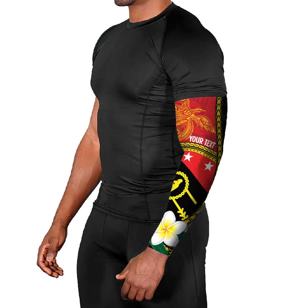 Personalised PNG Sauten Hailans Arm Sleeves Papua New Guinea Plumeria Melanesian Pattern - Polynesian Pride