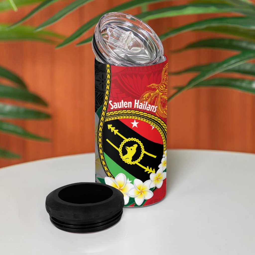 Personalised PNG Sauten Hailans 4 in 1 Can Cooler Tumbler Papua New Guinea Plumeria Melanesian Pattern LT14 - Polynesian Pride