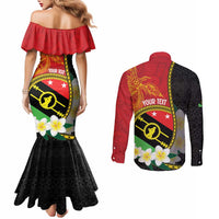 Personalised PNG Sauten Hailans Couples Matching Mermaid Dress and Long Sleeve Button Shirt Papua New Guinea Plumeria Melanesian Pattern LT14 - Polynesian Pride