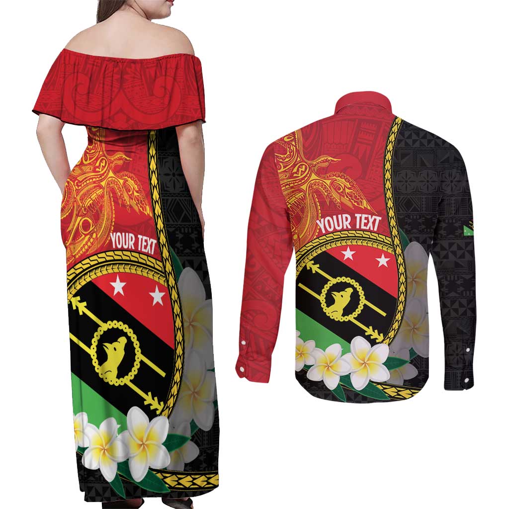 Personalised PNG Sauten Hailans Couples Matching Off Shoulder Maxi Dress and Long Sleeve Button Shirt Papua New Guinea Plumeria Melanesian Pattern LT14 - Polynesian Pride