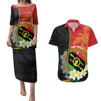 Personalised PNG Sauten Hailans Couples Matching Puletasi and Hawaiian Shirt Papua New Guinea Plumeria Melanesian Pattern LT14 Red - Polynesian Pride