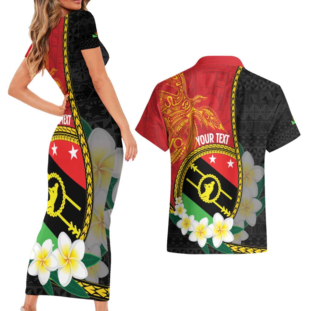 Personalised PNG Sauten Hailans Couples Matching Short Sleeve Bodycon Dress and Hawaiian Shirt Papua New Guinea Plumeria Melanesian Pattern LT14 - Polynesian Pride