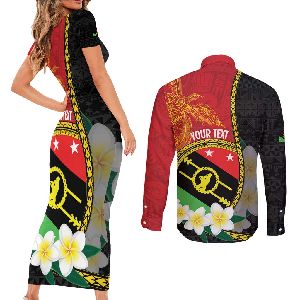 Personalised PNG Sauten Hailans Couples Matching Short Sleeve Bodycon Dress and Long Sleeve Button Shirt Papua New Guinea Plumeria Melanesian Pattern LT14 - Polynesian Pride