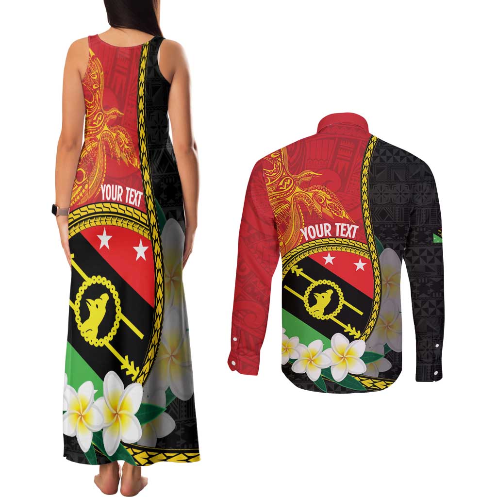 Personalised PNG Sauten Hailans Couples Matching Tank Maxi Dress and Long Sleeve Button Shirt Papua New Guinea Plumeria Melanesian Pattern LT14 - Polynesian Pride