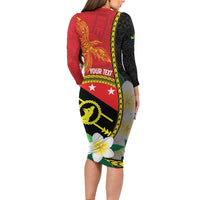Personalised PNG Sauten Hailans Family Matching Long Sleeve Bodycon Dress and Hawaiian Shirt Papua New Guinea Plumeria Melanesian Pattern LT14 - Polynesian Pride